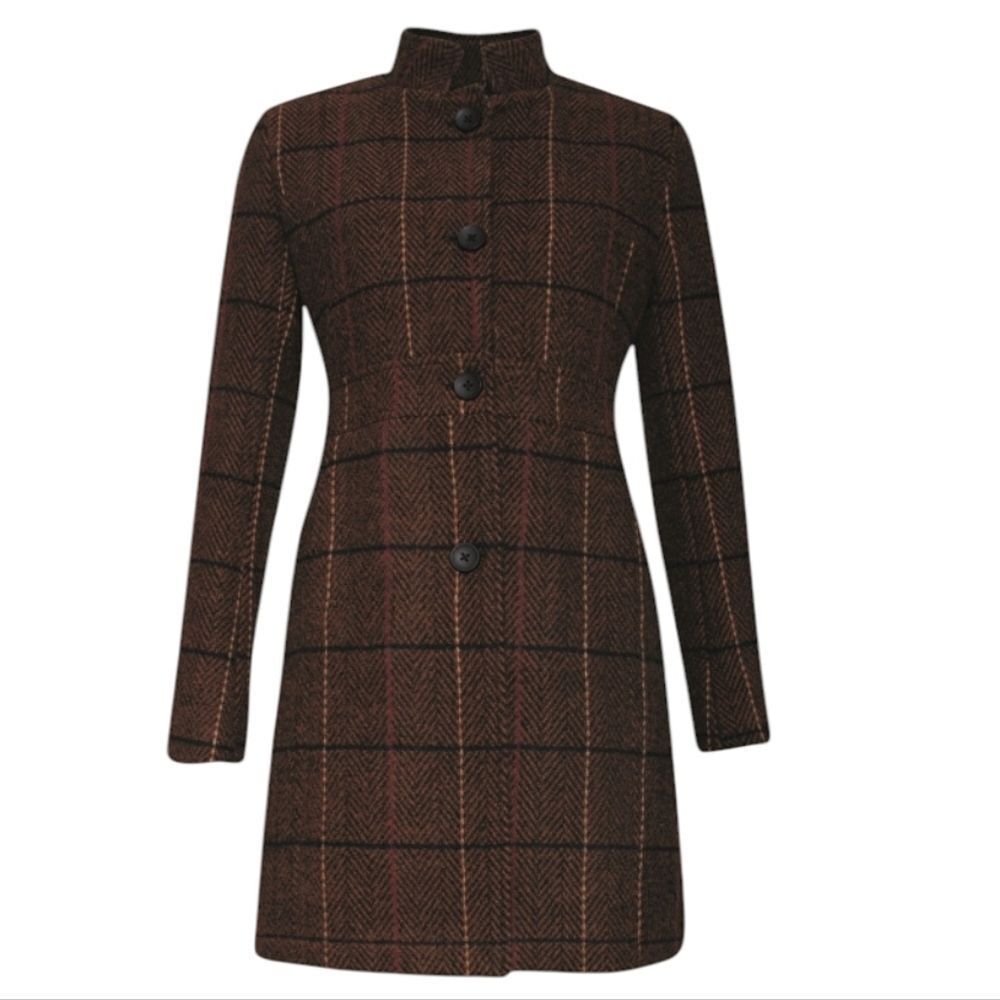 Smashed Lemon Plaid Tweed Buttondown Coat Dark Brown Black Size 6